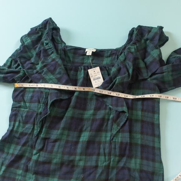 NEW J Crew Plaid Ruffle Shoulder Long Sleeve Peasant Blouse Size Medium - Picture 5 of 9